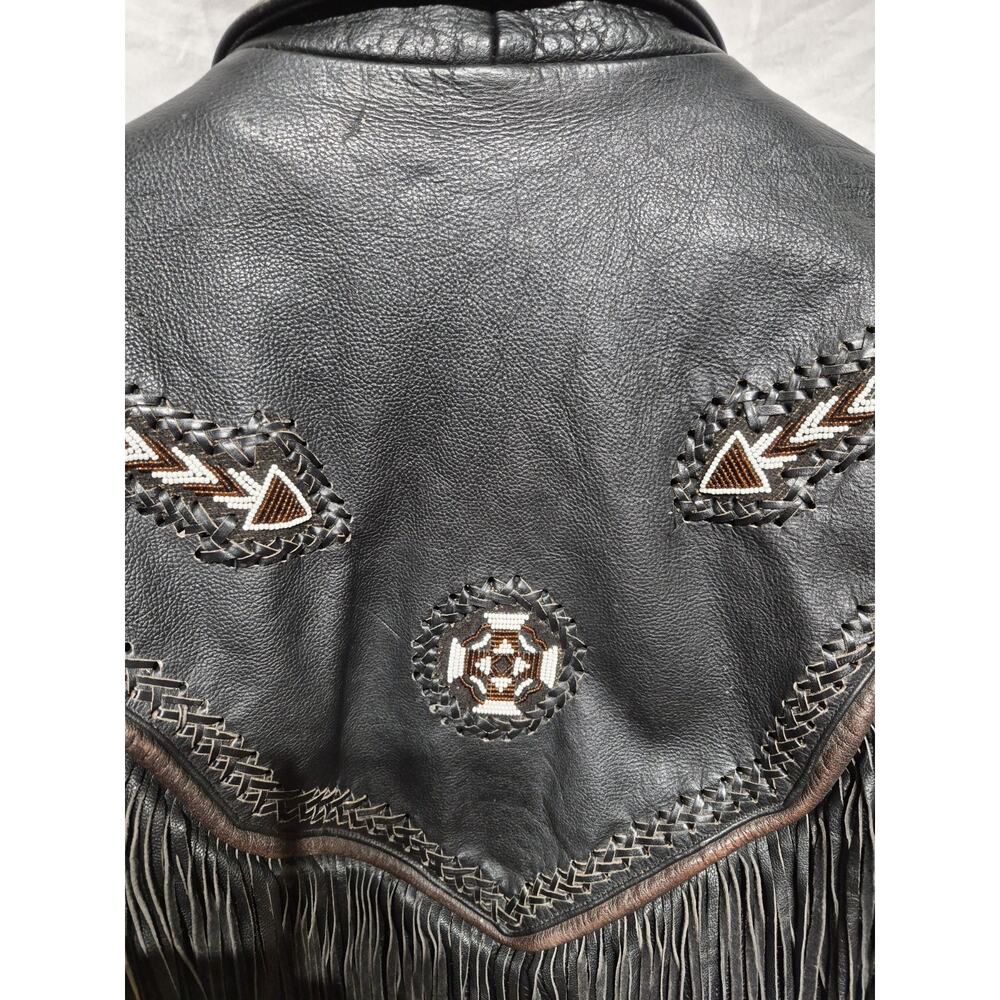 Womens Leather Jacket Fringe Stitching Bead Size 22 With Removable Liner Western - Picture 14 of 16